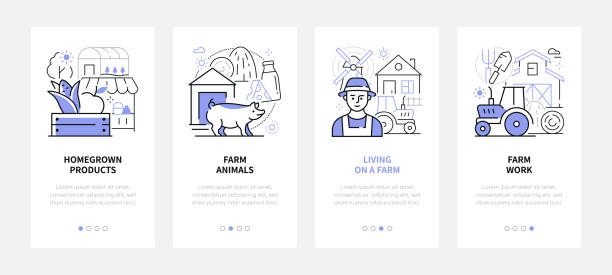 illustrazioni stock, clip art, cartoni animati e icone di tendenza di agricoltura - banner web in stile line design moderno - il formaggio di coltivatore