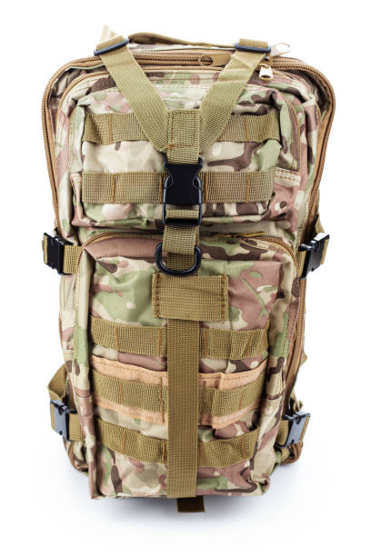 istock Military backpack of khaki color on a white background 1317988686