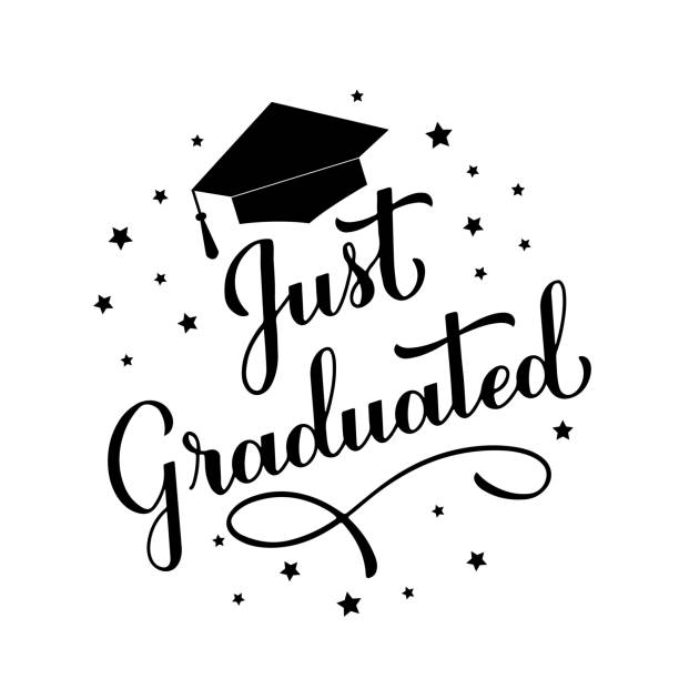 istock Just Graduated calligraphy hand lettering with graduation cap. Congratulations to graduates typography poster.  Vector template for greeting card, banner, sticker, label, t-shirt, etc 1317991412