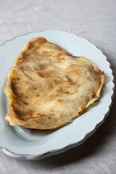 homemade delicious circassian gozleme (velibah) with potato. - circassian imagens e fotografias de stock