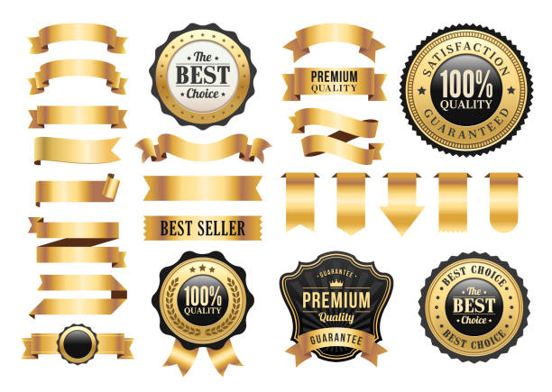 stockillustraties, clipart, cartoons en iconen met gouden badges en lintenreeks - lintje prijs