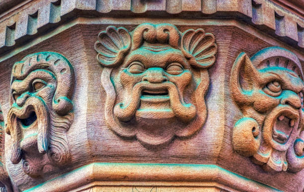 Bas relief decorative sculpture on facade of public building.