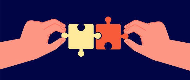 istock Business cooperation concept. Symbol connecting, puzzle pieces in two hands. Partnership collaboration teams, businessman partners utter vector metaphor 1317995416