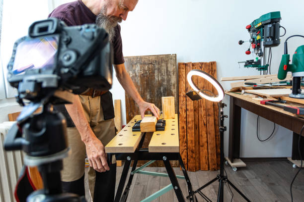 istock Woodworking filming, close-up 1317996747