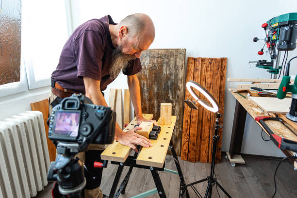 istock Woodworking filming, close-up 1317997076