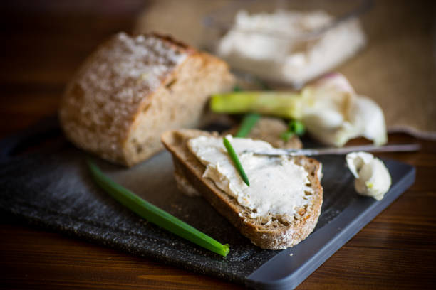 istock Homemade buckwheat bread with garlic cheese spread 1317999046