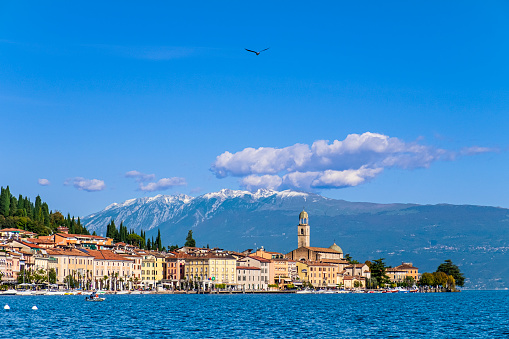Panoramic view of the old town of Salò, a charming town on the shore of Lake Garda.