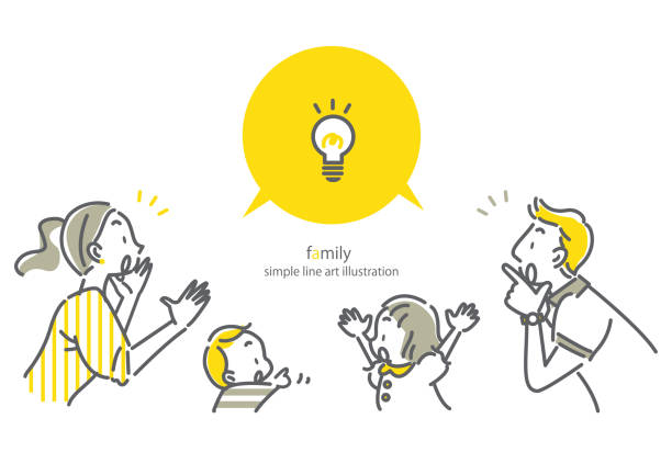 rodzina, prosta ilustracja, grafika liniowa, dwukolorowy - two generation family illustrations stock illustrations