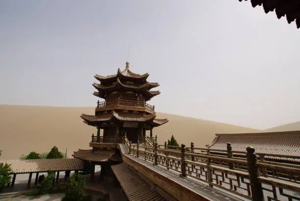 Silk Road Oasis: Crescent lake and Mingsha Shan in Dunhuan, Gansu, China