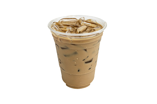 Iced Latte coffee in take away cup, Iced coffee on isolated white background with clipping path