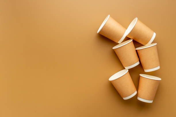 istock Paper take away coffee cups flat lay. Top view 1318002880