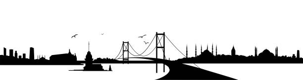 skyline der istanbul erbosporus-brücke - bosporus stock-grafiken, -clipart, -cartoons und -symbole