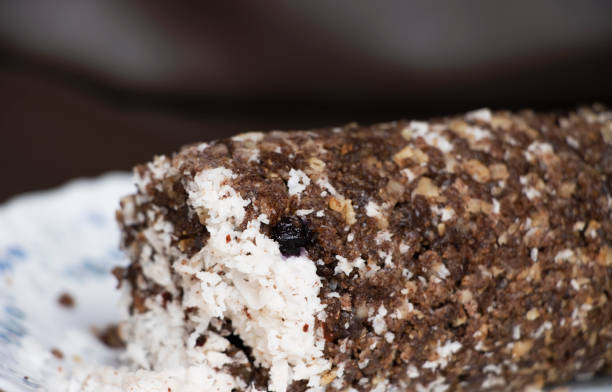 Closeup Image Of Kerala Style Tasty Dark Ragi Puttu. Selective Focus