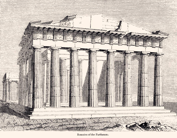 парфенон-xxxl с большим количеством деталей- - temple classical greek greek culture architecture stock illustrations