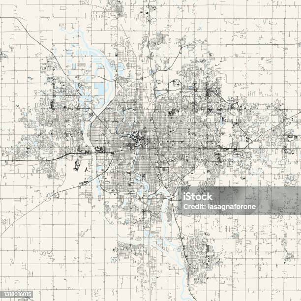 Wichita Kansas Usa Vector Map Stock Illustration - Download Image Now - City Map, Wichita, Aerial View
