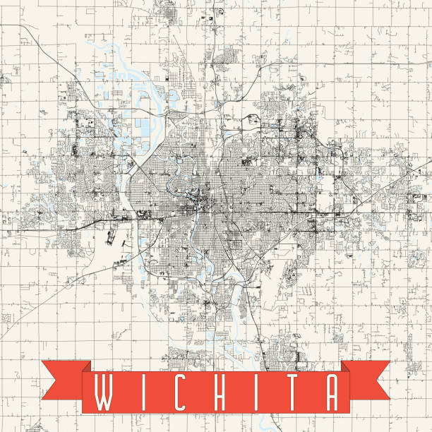 Wichita, Kansas USA Vector Map Topographic / Road map of New Orleans, Louisiana . USA United States of America. Original map data is open data via © OpenStreetMap contributors. All maps are layered and easy to edit. Roads are editable stroke. kansas basketball stock illustrations