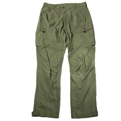 Green hiking trousers on a white background