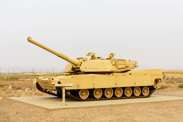 Desert tan Abrams M1A1 tank with M2 .50 Caliber Machine gun mounted