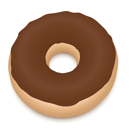 Chocolate donut with dark brown glaze. Yummy isolated vector illustration on white background.