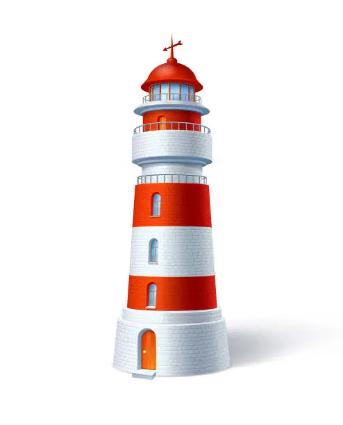 Vector illustration of Red White Lighthouse