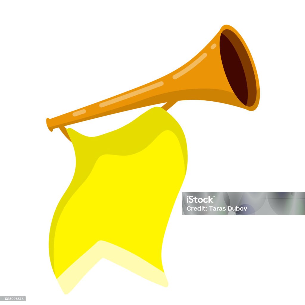 Trompete Musikinstrument Goldenes Horn Mit Gelber Flagge Feierliches  Ereignis Element Der Feier Und Auszeichnungen Sound Und Melodie Flache  Cartoonillustration Stock Vektor Art und mehr Bilder von Fanfare - iStock