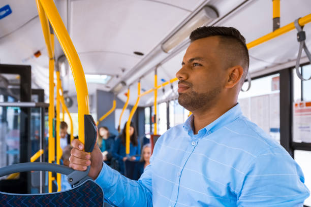 istock Businessman commuting in bus 1318031754