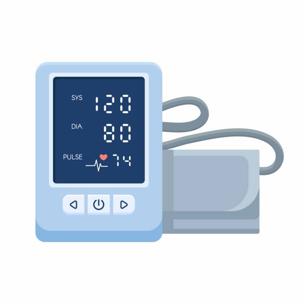 Medical tonometer Medical tonometer and optimal blood pressure. Electronic blood pressure monitor. Digital sphygmomanometer. Isolated vector object on white background pressure gauge stock illustrations