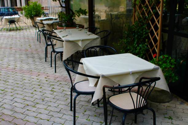 istock Restaurant dinning area outside a restaurant empty tables and chair 1318038000