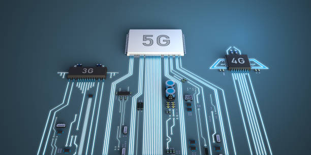 istock Abstract illustration of 5g, 4g, and 3g processors competing with each other. 1318046376
