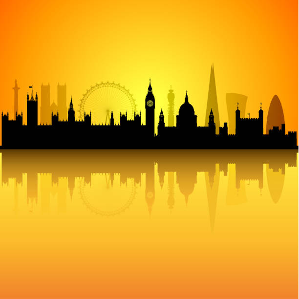 london (alle gebäude sind vollständig und beweglich) - london england skyline big ben orange stock-grafiken, -clipart, -cartoons und -symbole