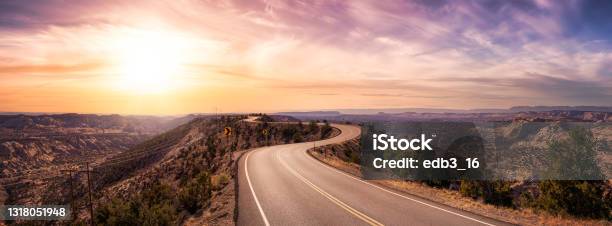 Panoramic View Of A Scenic Route On Top Of A Mountain Ridge In The Desert Stock Photo - Download Image Now