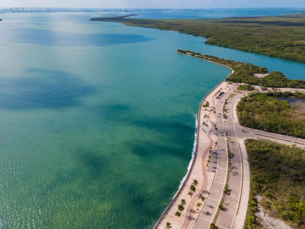 Aerial view of Puerto Morelos, Quintana Roo, Mexico