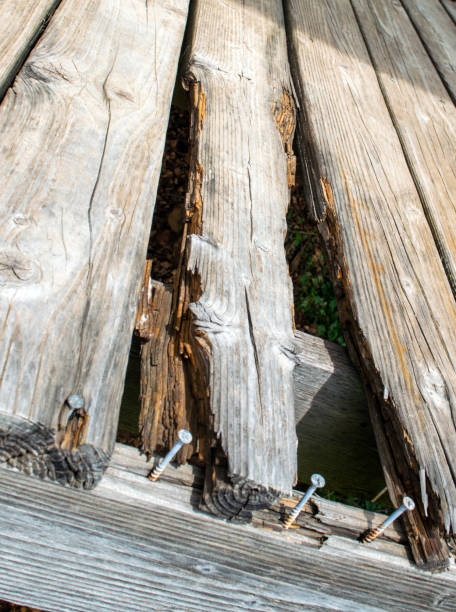 istock A dangerous wooden deck in disrepair. 1318057941