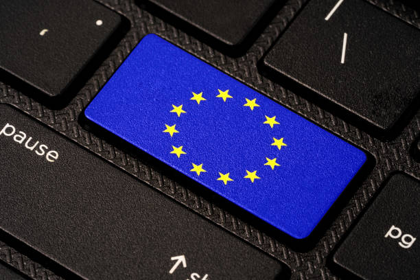istock European Union or EU flag print screen on computer keyboard button, Euro zone is combined of Europe countries for economic growth. 1318068496