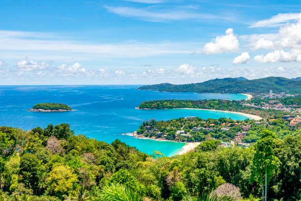 drei kaps von phuket von kata view point, phuket, thailand - strand patong stock-fotos und bilder