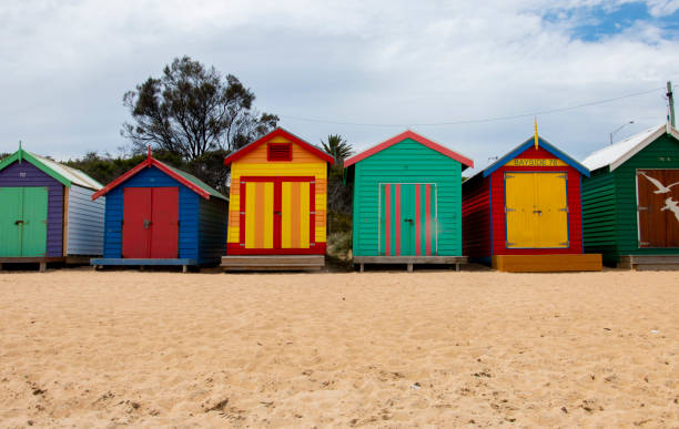 istock Bathing Boxes on Bright Beach, Victoria, Australia 1318074564