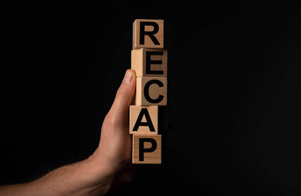 Recap and summary concept on dark black background with copy space