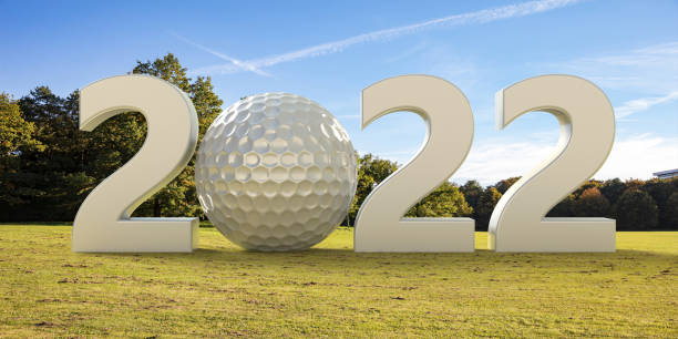 istock Golfing 2022. New year, golf court, blue sky background. 3d illustration 1318085773