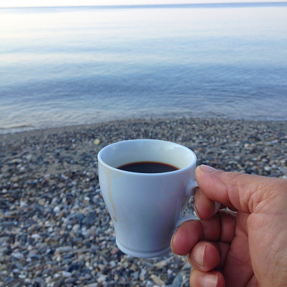 Fresh hot coffee at the beach