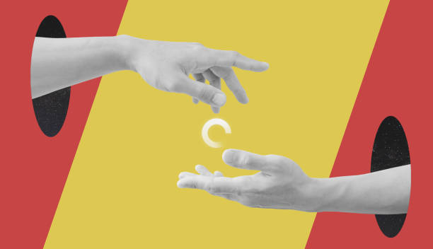 istock Digital collage modern art. Helping and rescue hand 1318089015