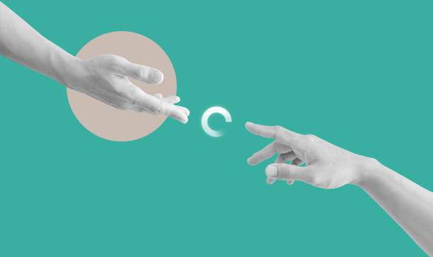 istock Digital collage modern art. Helping and rescue hand with loading icon 1318089017