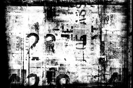 Abstract grunge futuristic cyber technology background.  Drawing on old grungy framed surface. Vintage dirty scratch wall. Street art blueprint. Urban cyber punk monochrome illustration