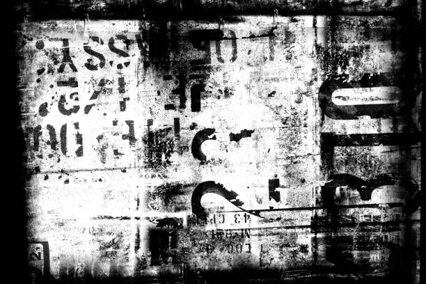 Abstract grunge futuristic cyber technology background. Urban cyber punk monochrome illustration Abstract grunge futuristic cyber technology background.  Drawing on old grungy framed surface. Vintage dirty scratch wall. Street art blueprint. Urban cyber punk monochrome illustration blueprint borders stock illustrations
