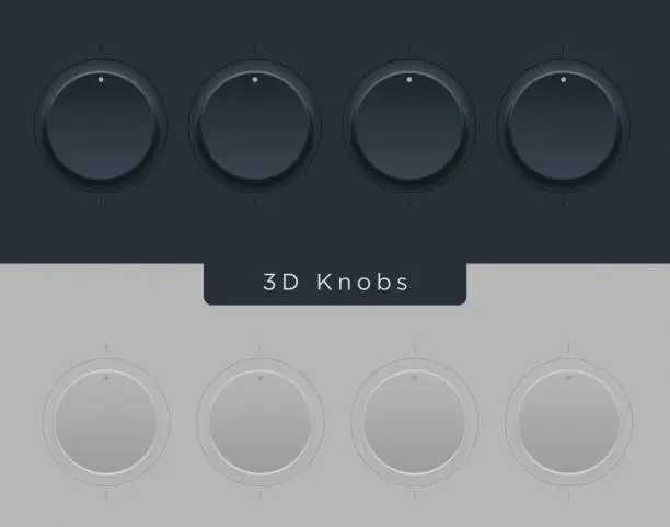 Vector illustration of Round Circular Knobs or 3D Touchscreen Buttons in Skeuomorphism & Neuomorphism style for Web or Mobile User Interface UI