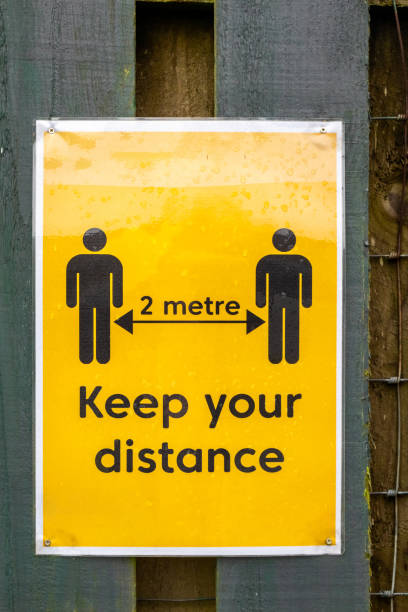 istock Yellow COVID-19 warning sign to keep 2 metre social distancing 1318096982