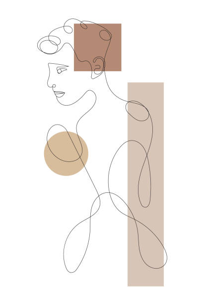 istock Boho women's face on abstract wall art vector. Surreal portrait, girl face and leaves in line style. Trendy abstract botanical, floral picture, minimalist bohemian art style for poster. 1318097896