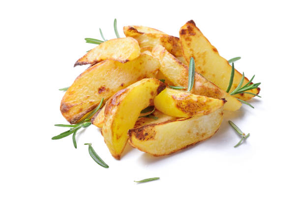 Crispy baked potatoes, close-up.