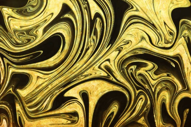 日本の黒と金のインク混合、大理石のテクスチャーの背景、水彩、すみなヶ線、抽象画 - japanese culture ink and brush art paintbrush ストックフォトと画像