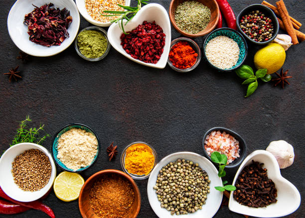 istock Various spices in a bowls on a black 1318101824