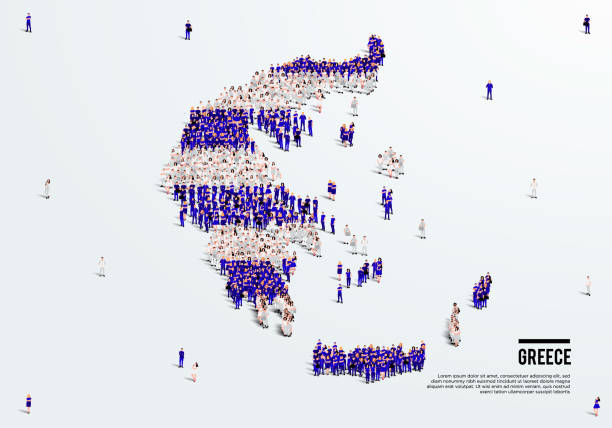 istock Greece Map and Flag. A large group of people in the Greece flag color form to create the map. Vector Illustration. 1318104584